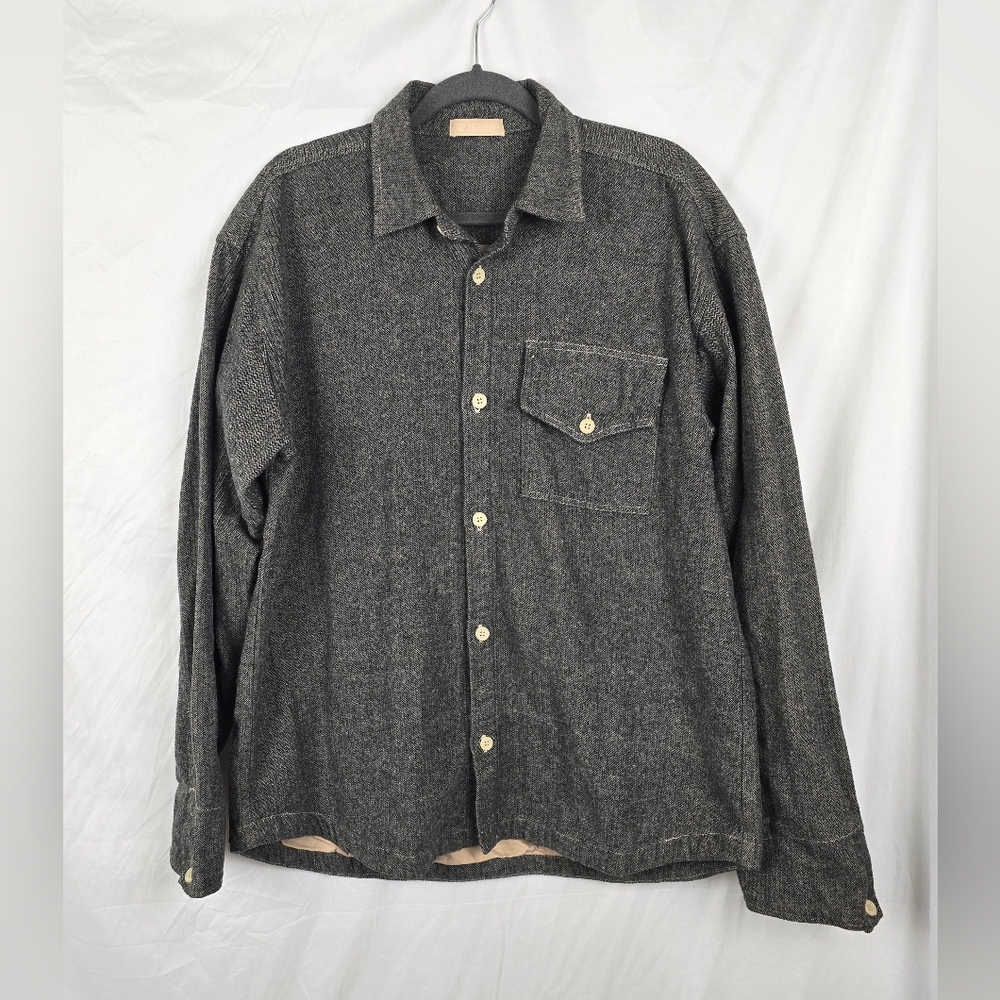 CP Shades Men's XL Gray Herringbone Cotton Lined Heavyweight Button Down Shacket